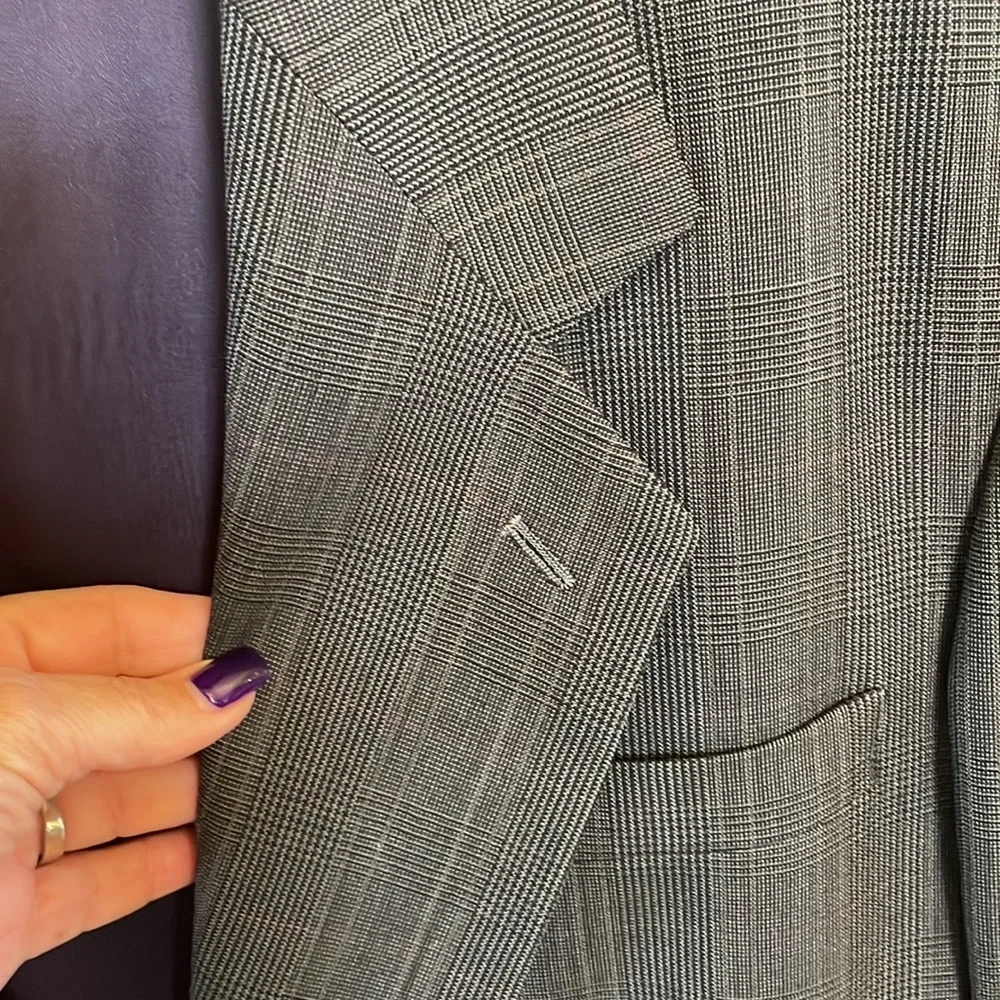 GIANFRANCO RUFFINI  100% wool suit blazer jacket grey quite plaid pattern 42R